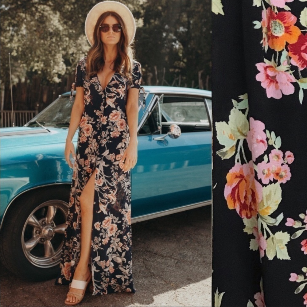 FLYNN Skye Ale Pastel Blooms Floral Button Down Maxi Dress Size M